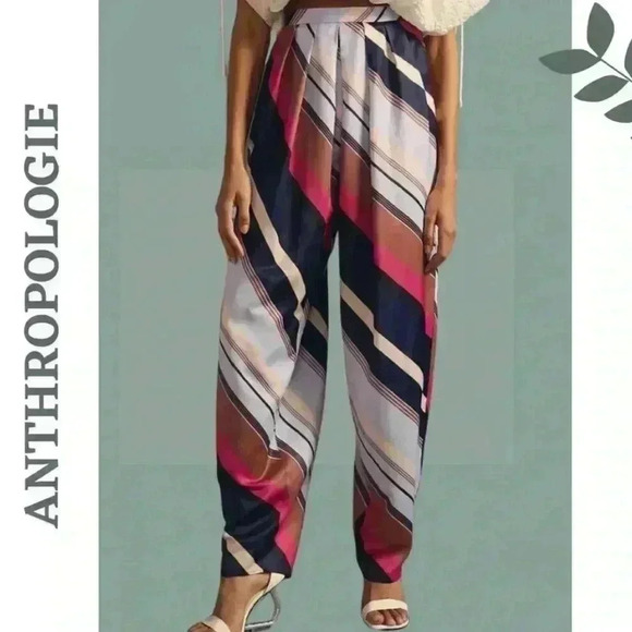Anthropologie Maeve Wide Leg Pant Striped Geometric Print Bold Boho Style Size 6 - Picture 2 of 10